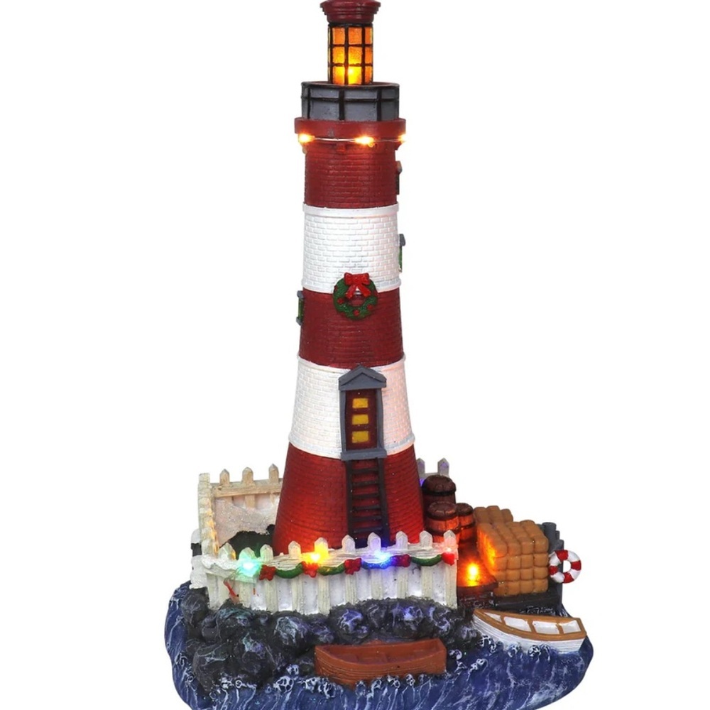 Top Treasures Christmas Village‎ Light House Pre-lit Musical Frgurine NIB